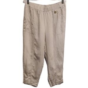 Ellen Tracy 100% Linen Cropped Capri Elastic Waist Pull on Pants Medium
